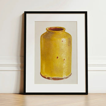 Jar - Yolande Delasser Golden Ceramic Art Print / Canvas Yellow Speckled Glaze Reddish-brown Rim Black-framed Sun-kissed Vessel, Prints