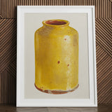 Jar - Yolande Delasser Golden Ceramic Art Print / Canvas Yellow Speckled Glaze Reddish-brown Rim White Sun-kissed Vessel, Prints