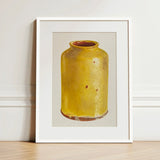 Jar - Yolande Delasser Golden Ceramic Art Print / Canvas Yellow Speckled Glaze Slightly Worn Rustic Sun-kissed Vessel, Prints