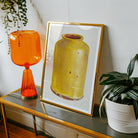 Jar - Yolande Delasser Golden Ceramic Art Print, Framed Artwork Yellow Glass Jar Vase