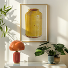 Jar - Yolande Delasser Golden Ceramic Art Print, Framed Artwork Yellow Ceramic Jar Vase