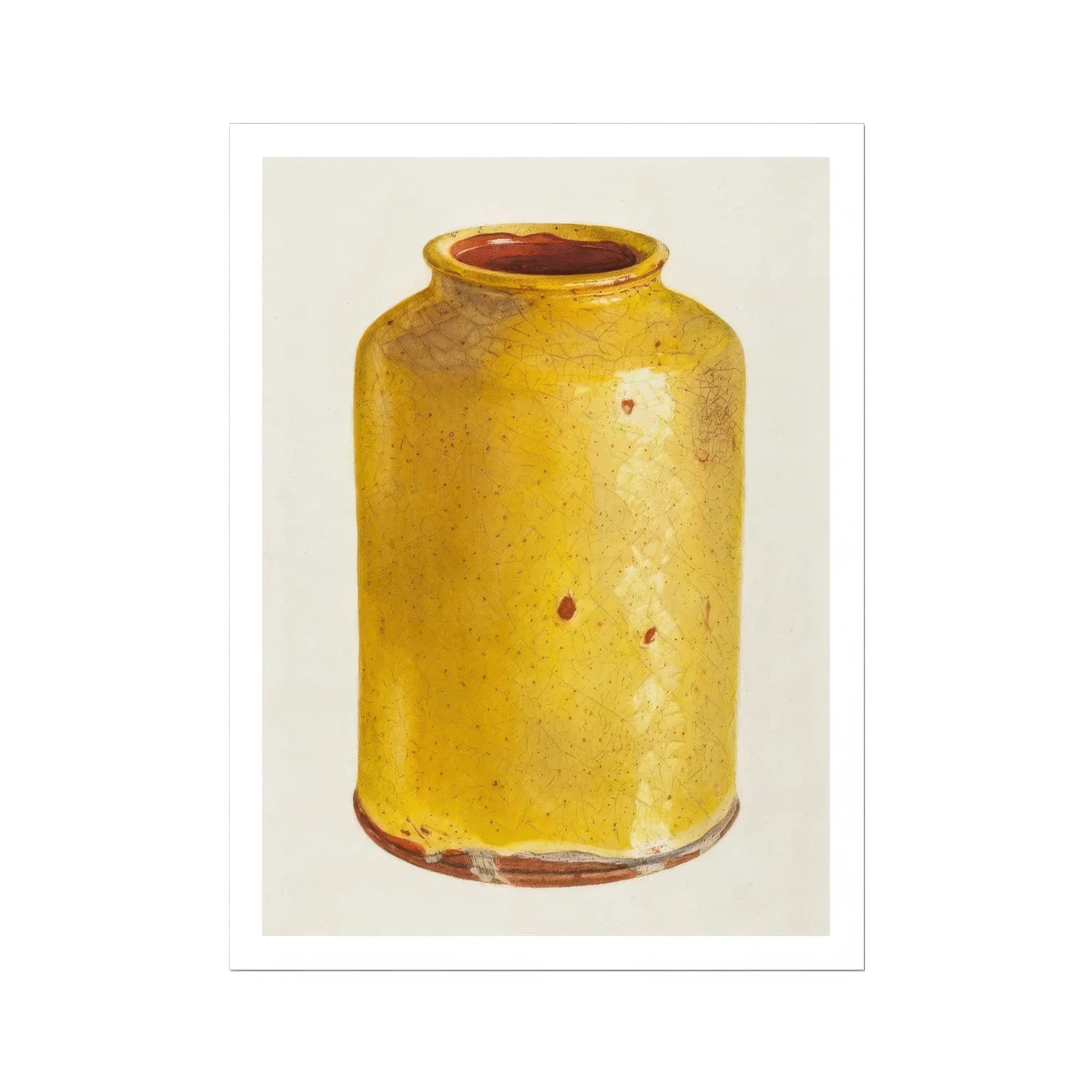 Jar - Yolande Delasser Golden Ceramic Art Print, Yellow Ceramic Jar Brown Rim