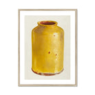Jar - Yolande Delasser Golden Ceramic Art Print, Yellow Ceramic Jar Brown Rim