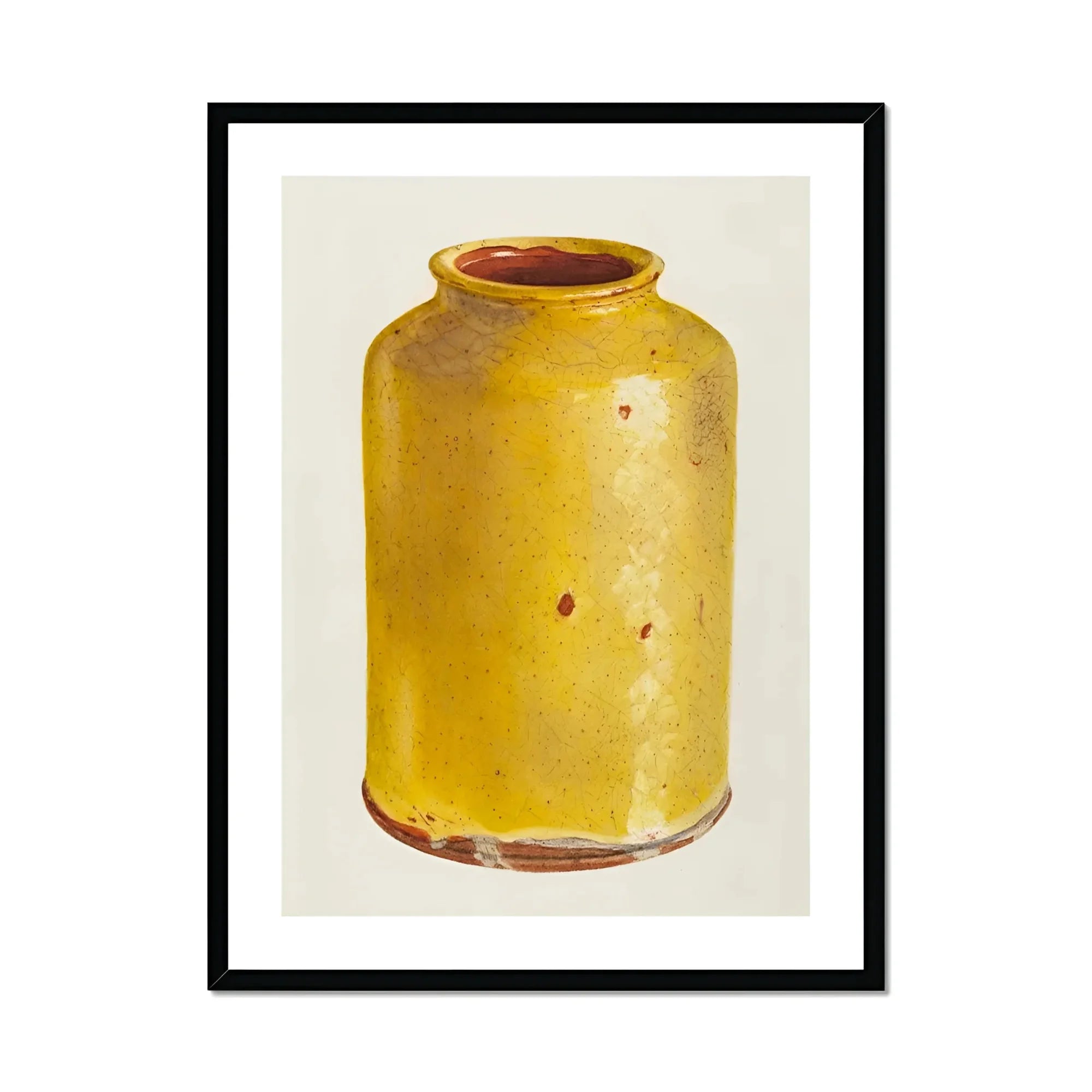 Jar - Yolande Delasser Golden Ceramic Art Print, Yellow Ceramic Jar Brown Rim