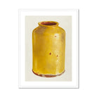 Jar - Yolande Delasser Golden Ceramic Art Print, Yellow Ceramic Jar Brown Rim