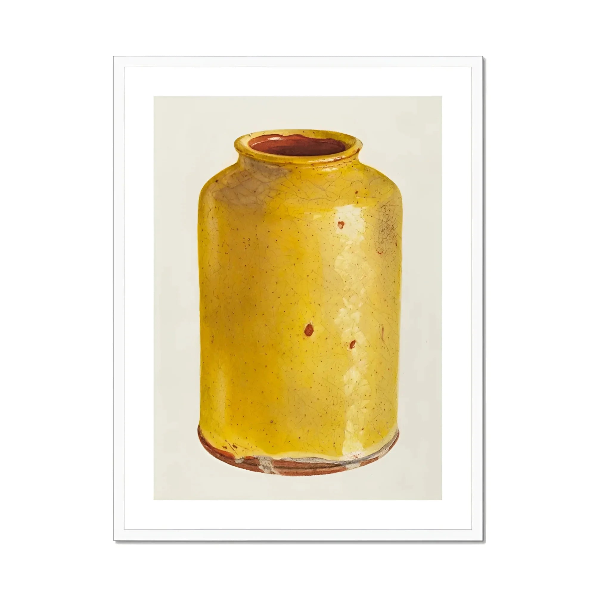 Jar - Yolande Delasser Golden Ceramic Art Print, Yellow Ceramic Jar Brown Rim