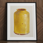Jar - Yolande Delasser Golden Ceramic Art Print, Yellow Ceramic Vase Jar Reddish-brown Rim