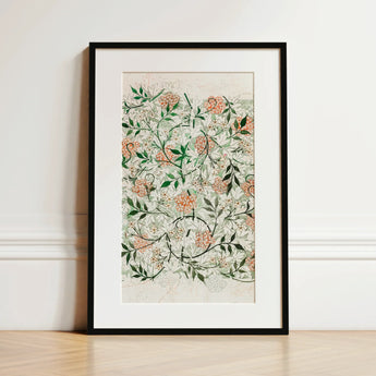 Jasmine - William Morris British Floral Textile Art Print / Canvas, 12x18’’ / 31x46cm / Black Frame / Matboard, Posters Prints & Visual