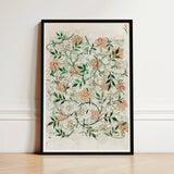 Framed Botanical Illustration Delicate Peach Green Floral Patterns William Morris’s Jasmine, Beguiling Art Print, Enchantment