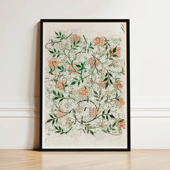 Framed Botanical Illustration Delicate Peach Green Floral Patterns William Morris’s Jasmine, Beguiling Art Print, Enchantment