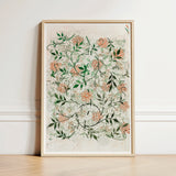 Framed Botanical Illustration Delicate Peach Green Floral Patterns William Morris’s Jasmine, Beguiling Art Print, Enchantment