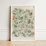Framed Botanical Illustration Delicate Peach Green Floral Patterns William Morris’s Jasmine, Beguiling Art Print, Enchantment