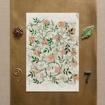 Jasmine - William Morris British Floral Textile Art Print / Canvas Delicate Botanical Print Intricate Vines Peach-colored Blossoms Green