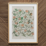 Jasmine - William Morris British Floral Textile Art Print / Canvas Framed Botanical Print Delicate Peach Green Floral Patterns William