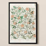 Jasmine - William Morris British Floral Textile Art Print / Canvas Framed Botanical Illustration Delicate Peach Green Floral Clusters