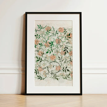 Jasmine - William Morris British Floral Textile Art Print / Canvas Framed Botanical Illustration Delicate Peach Green Floral Patterns
