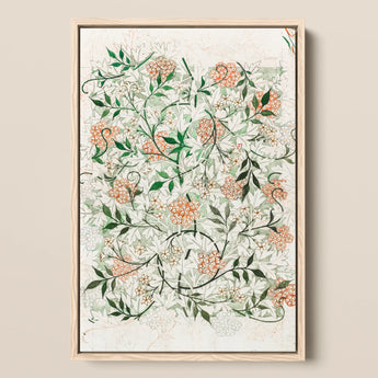 Jasmine - William Morris British Floral Textile Art Print / Canvas Framed Botanical Illustration Delicate Peach Green Patterns Morris’s,