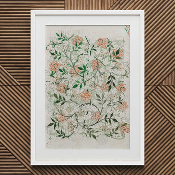 Jasmine - William Morris British Floral Textile Art Print / Canvas White-framed Botanical Delicate Peach Green Patterns Morris’s,