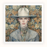 Jasper - Twink Cowboy Dandy Art Print / Canvas Cream-colored Wide-brimmed Hat Structured Crown Subtle Texture Worn Gay, Elegant Outlaw’s