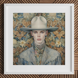 Jasper - Twink Cowboy Dandy Art Print / Canvas Cowboy Hat Wide Brim Band Light Brown Leather Gay Twink Cowboy, Dandy Art, Elegant Outlaw’s