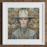 Jasper - Twink Cowboy Dandy Art Print / Canvas Hat Wide Brim Band Light Brown Leather Gay, Elegant Outlaw’s Prints