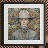 Jasper - Twink Cowboy Dandy Art Print / Canvas Hat Wide Brim Light Beige Color Made Gay, Elegant Outlaw’s Prints