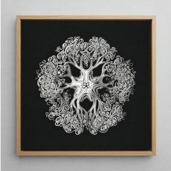 Jellyfish - Ernst Haeckel Ocean Life Art Print / Canvas Silver Intricately Detailed Octopus-themed Artwork Light Wood Frame Mesmerizing