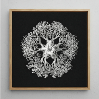 Jellyfish - Ernst Haeckel Ocean Life Art Print / Canvas Silver Intricately Detailed Octopus-themed Artwork Light Wood Frame Mesmerizing