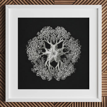 Jellyfish - Ernst Haeckel Ocean Life Art Print / Canvas White-framed Artwork Intricate Symmetrical Silver Stylized Tree Branches