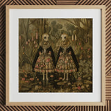 Jenny & June - Stampa artistica / tela di gemelle aliene surreali, 12x12’’ / 31x31cm / Cornice naturale / Passepartout, poster stampe arte visiva, Toby