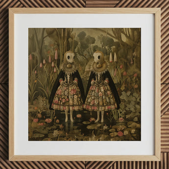 Jenny & June - Stampa artistica / tela di gemelle aliene surreali, 12x12’’ / 31x31cm / Cornice naturale / Passepartout, poster stampe arte visiva, Toby