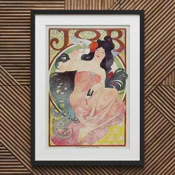 Job - Alphonse Mucha Art Nouveau Print / Canvas Black-framed Illustration Woman Pink Attire, Composition Pivots, Prints
