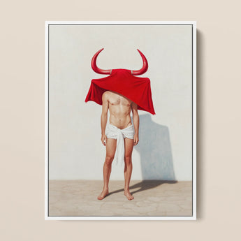 Framed Artwork Muscular Man Red Horns Cloth Draped Gay Matador’s Horny, Essence, Surreal Matador