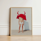 Framed Art Print Muscular Man White Shorts Draped Gay Matador’s Horny, Essence, Surreal Matador