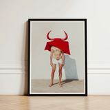 Framed Art Print Man Red Horns Draped Cloth Gay Matador’s Horny, Essence, Surreal Matador