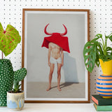 Joysticks - Surreal Gay Matador Art Print / Canvas Framed Man Red Devil Horns Draped Matador’s Horny, Essence, Prints