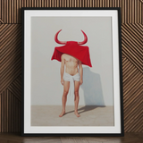 Joysticks - Surreal Gay Matador Art Print / Canvas Framed Art Print Man Red Fabric Draped Head Gay Matador’s Horny, Horny Essence, Surreal