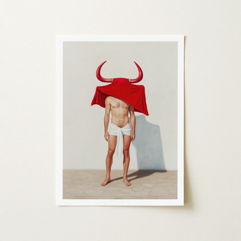 Framed Art Print Man Red Horns Cloth Draped Gay Matador’s Horny, Essence, Surreal Matador