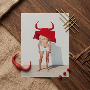 Joysticks - Surreal Gay Matador Art Print / Canvas Printed Artwork Muscular Figure Red Devil Horns Tail Gay Matador’s Horny, Horny Essence,