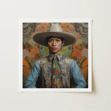 Junada - Gaysian Malay Cowboy Art Print / Canvas Framed Portrait Man Wide-brimmed Light Gray Hat Dandy Gay, Elegant Malaysian Outlaw’s,