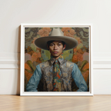 Framed Portrait Man Wide-brimmed Hat Ornate Vest Set Dandy Gay Cowboy, Elegant Malaysian Outlaw’s, Spirit’s Queer