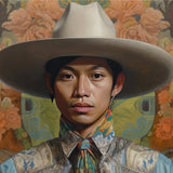 Junada - Gaysian Malay Cowboy Art Print / Canvas Hat Wide Brim Light Gray Color Textured Dandy Gay, Elegant Malaysian Outlaw’s, Spirit’s
