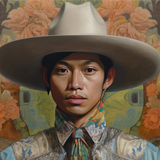 Junada - Gaysian Malay Cowboy Art Print / Canvas Cowboy Hat Wide Brim Light Gray Color Textured Dandy Gay Cowboy, Elegant Malaysian