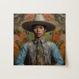 Junada - Gaysian Malay Cowboy Art Print / Canvas Square Canvas Painting Man Wide-brimmed White Hat Ornate Dandy Gay Cowboy, Elegant
