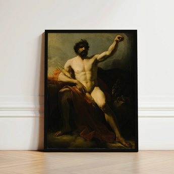 Framed Classical Oil Painting Muscular Bearded Male Figure Heinrich Friedrich Füger, Paints, Jupiter’s, Fist, Locked, Overhead, Pale Olive
