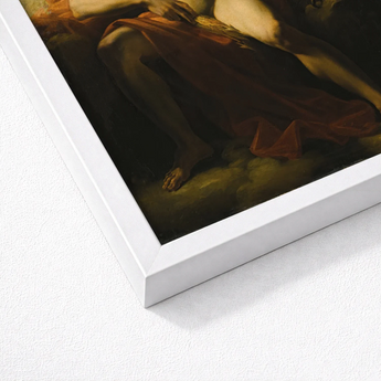 Framed Classical Painting Figure Draped Rich Dark Red Heinrich Friedrich Füger, Paints, Jupiter’s, Fist, Locked, Overhead, Pale Olive Sky,