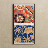 Kara Nishiki x Kinran Brocade Kimono Art Print / Canvas Framed Artwork Two Floral Patterns Vibrant Ornate Red Sartorial Symphony, Edo-era