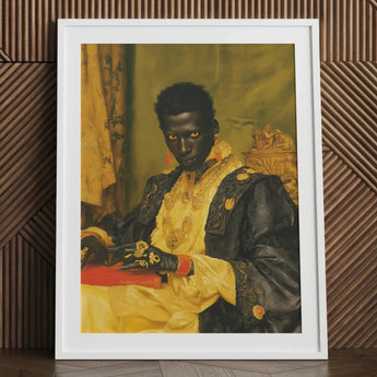 Khayman - Gay African Vampire Art Print / Canvas Framed Portrait Man Ornate Black Gold Attire Amber, Forgotten Lore Flood Prints