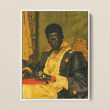Khayman - Gay African Vampire Art Print / Canvas Framed Portrait Man Ornate Black Gold Attire Seated Gay African Vampire, Vampire Art,
