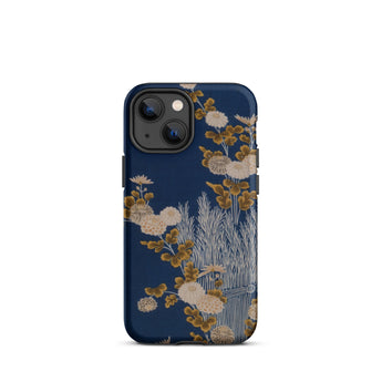 Kimono-Fragment mit Reisigzaun und Chrysanthemen Iphone-Hülle, 13 Mini / Matt, Handyhüllen, Toby Leon
